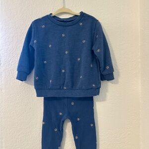 H&M Blue Two-Piece Set with White Floral Details